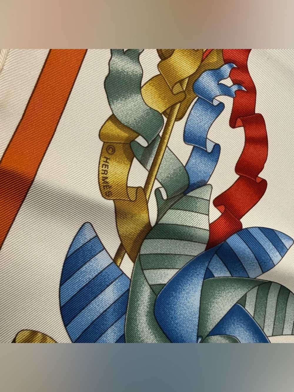 Hermes Silk Scarf Les Girouettes Wind Spinner Weather Vane Pinwheel Green White - Picture 9 of 12